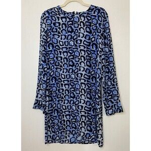 RARE Equipment Femme Silk Lucida Blue Shirt Dress Leopard Animal Print Medium